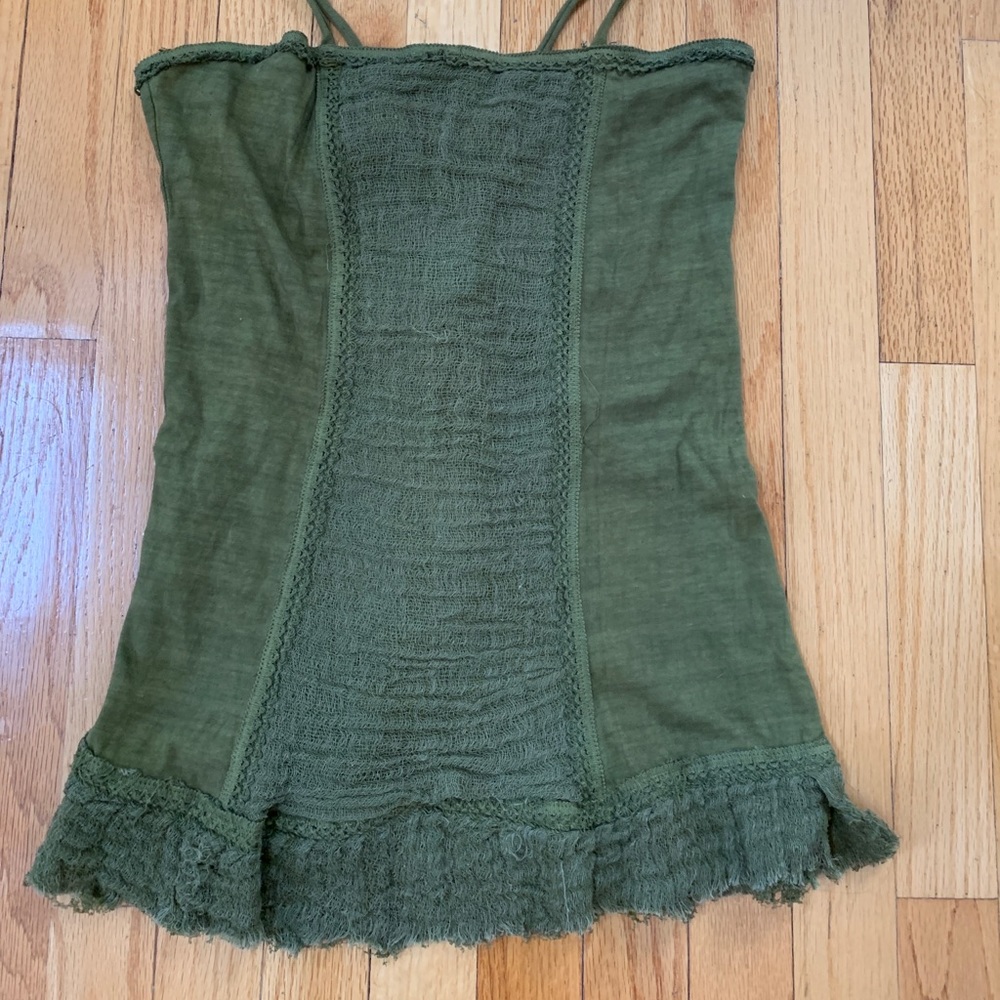 Green Bohemian gothic strap tank M/L adjustable